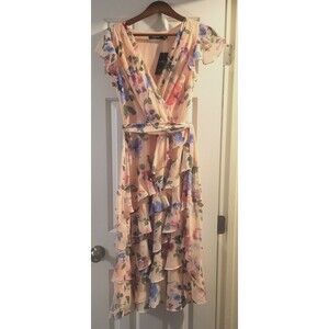 $295 NWT Lauren Ralph Lauren Maxi Dress Size 2/4 Ruffle Sleeve Pink Floral Lined